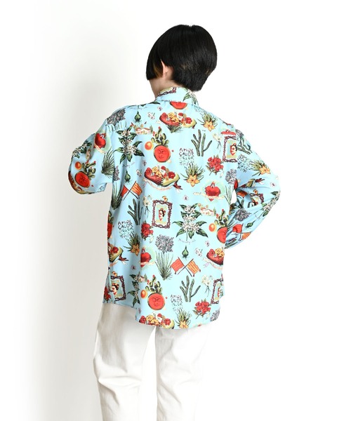 柄シャツ　長袖　ブラウス　モード系　個性的　派手　バンドカラー　古着　8B1 8(eight)（エイト）の「パンダ長袖シャツ日本製（シャツ/ブラウス