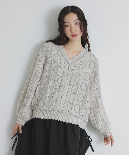 somari imagination（ソマリ イマジネーション）の「『ライン配色ケーブルニット』（ニット/セーター・レディース・ネイビー/ライトグレー・FREE）」の10枚目の写真