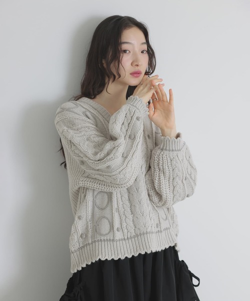 somari imagination（ソマリ イマジネーション）の「『ライン配色ケーブルニット』（ニット/セーター・レディース・ネイビー/ライトグレー・FREE）」の11枚目の写真