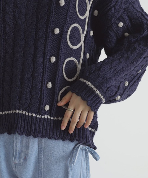 somari imagination（ソマリ イマジネーション）の「『ライン配色ケーブルニット』（ニット/セーター・レディース・ネイビー/ライトグレー・FREE）」の20枚目の写真