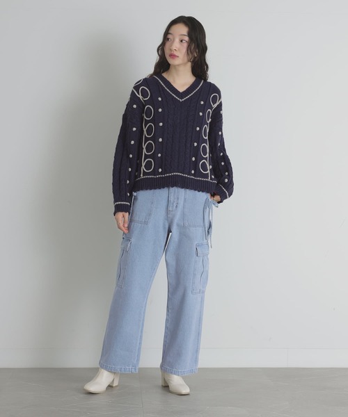 somari imagination（ソマリ イマジネーション）の「『ライン配色ケーブルニット』（ニット/セーター・レディース・ネイビー/ライトグレー・FREE）」の18枚目の写真