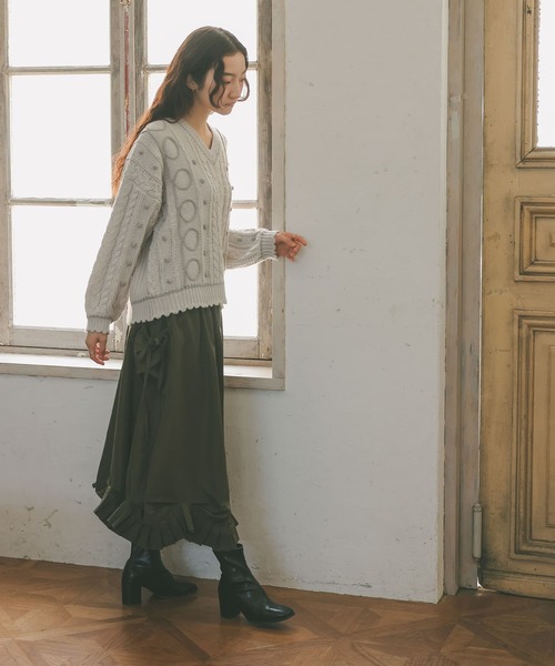 somari imagination（ソマリ イマジネーション）の「『ライン配色ケーブルニット』（ニット/セーター・レディース・ネイビー/ライトグレー・FREE）」の13枚目の写真