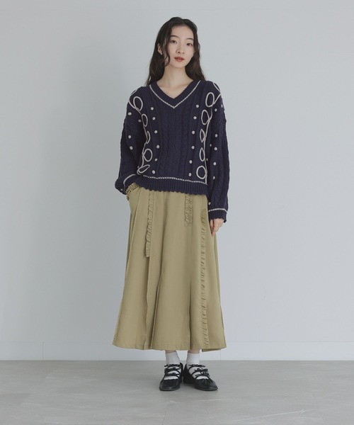 somari imagination（ソマリ イマジネーション）の「『ライン配色ケーブルニット』（ニット/セーター・レディース・ネイビー/ライトグレー・FREE）」の6枚目の写真