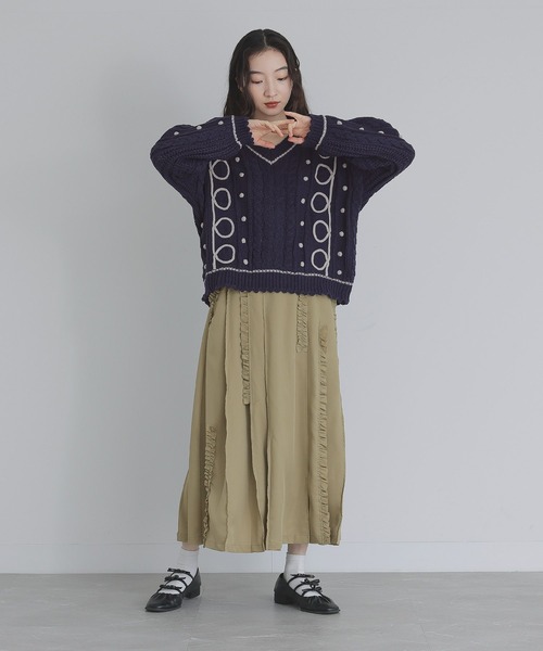 somari imagination（ソマリ イマジネーション）の「『ライン配色ケーブルニット』（ニット/セーター・レディース・ネイビー/ライトグレー・FREE）」の7枚目の写真