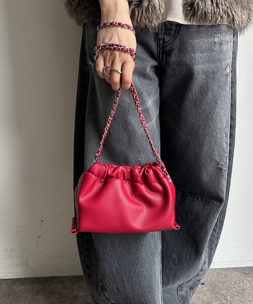 DouDou（ドゥドゥ）の「ギャザーチェーンショルダー（ショルダーバッグ・レディース・ブラック/レッド/ブラウン・FREE）」の15枚目の写真