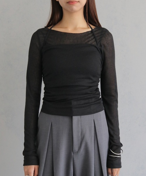 cheriella(シェリエラ)の「【cheriella】ビスチェレイヤードシアートップス BUSTIER LAYERED SHEER TOPS(Tシャツ/カットソー・レディース・ブラック/ライトグレー/チャコールグレー・M)」の6枚目の写真