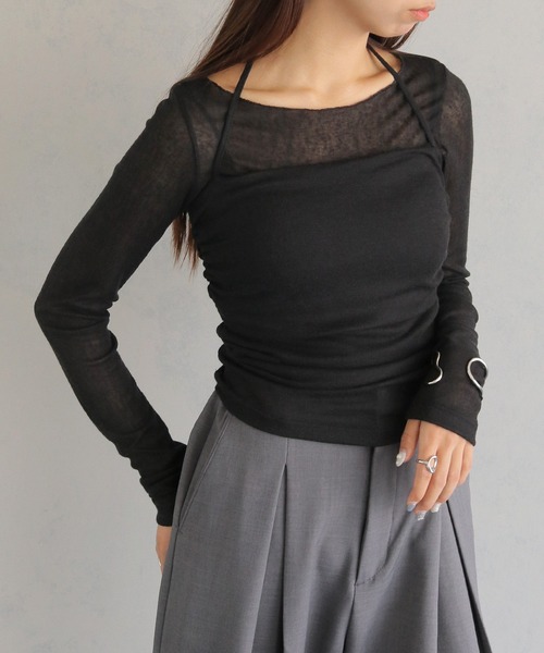 cheriella(シェリエラ)の「【cheriella】ビスチェレイヤードシアートップス BUSTIER LAYERED SHEER TOPS(Tシャツ/カットソー・レディース・ブラック/ライトグレー/チャコールグレー・M)」の5枚目の写真