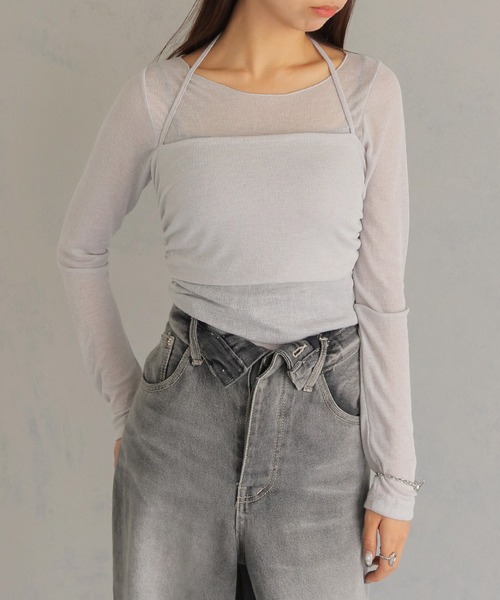 cheriella(シェリエラ)の「【cheriella】ビスチェレイヤードシアートップス BUSTIER LAYERED SHEER TOPS(Tシャツ/カットソー・レディース・ブラック/ライトグレー/チャコールグレー・M)」の17枚目の写真
