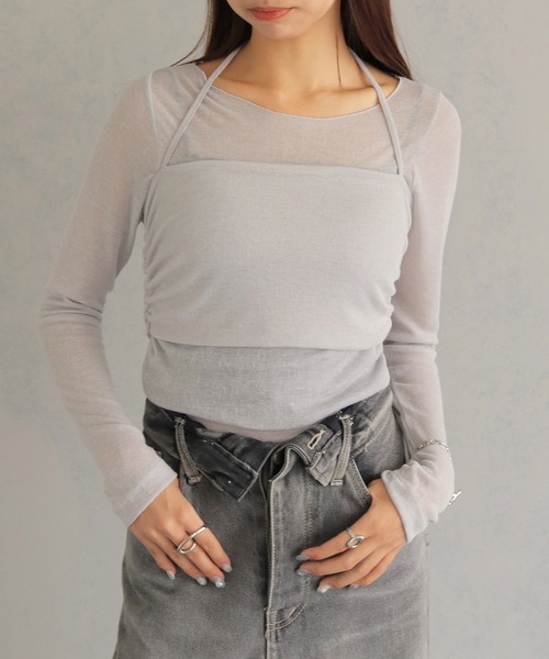 cheriella(シェリエラ)の「【cheriella】ビスチェレイヤードシアートップス BUSTIER LAYERED SHEER TOPS(Tシャツ/カットソー・レディース・ブラック/ライトグレー/チャコールグレー・M)」の16枚目の写真