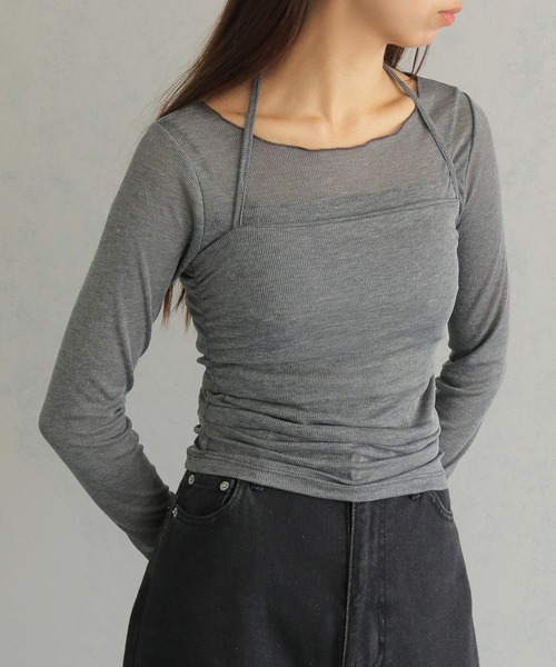 cheriella(シェリエラ)の「【cheriella】ビスチェレイヤードシアートップス BUSTIER LAYERED SHEER TOPS(Tシャツ/カットソー・レディース・ブラック/ライトグレー/チャコールグレー・M)」の11枚目の写真