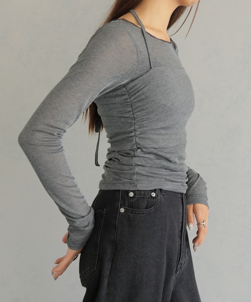 cheriella(シェリエラ)の「【cheriella】ビスチェレイヤードシアートップス BUSTIER LAYERED SHEER TOPS(Tシャツ/カットソー・レディース・ブラック/ライトグレー/チャコールグレー・M)」の12枚目の写真