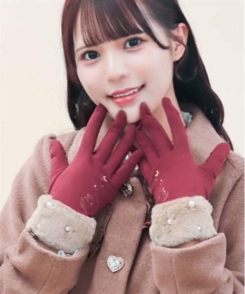 axes femme POETIQUE（アクシーズファムポエティック）の「猫刺繍手袋（手袋・レディース・ワイン/ブラック・FREE）」の3枚目の写真