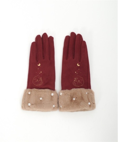 axes femme POETIQUE（アクシーズファムポエティック）の「猫刺繍手袋（手袋・レディース・ワイン/ブラック・FREE）」の5枚目の写真