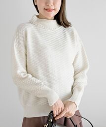 パールタートルネック柄編みニットプルオーバー