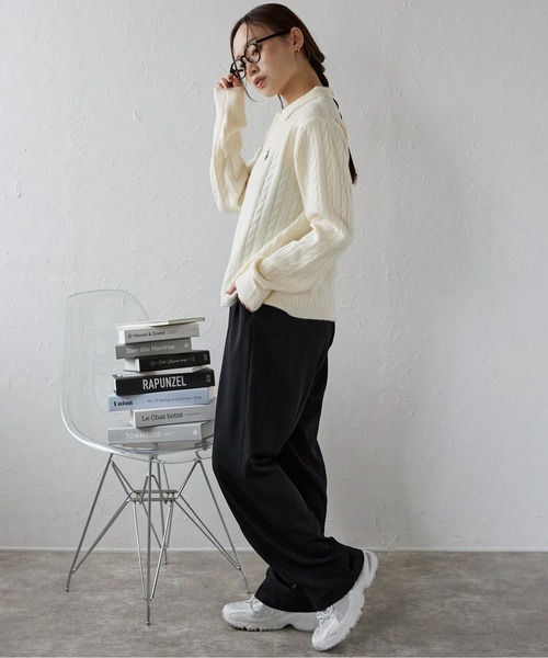 U.S. POLO ASSN.（ユーエスポロアッスン）の「ap retro別注【U.S. POLO ASSN./ユーエスポロアッスン】ワンポイントケーブルニットポロ（ニット/セーター・レディース・グレー/ライトピンク/ブラック/アイボリー/ベージュ/グリーン・L/M）」の9枚目の写真