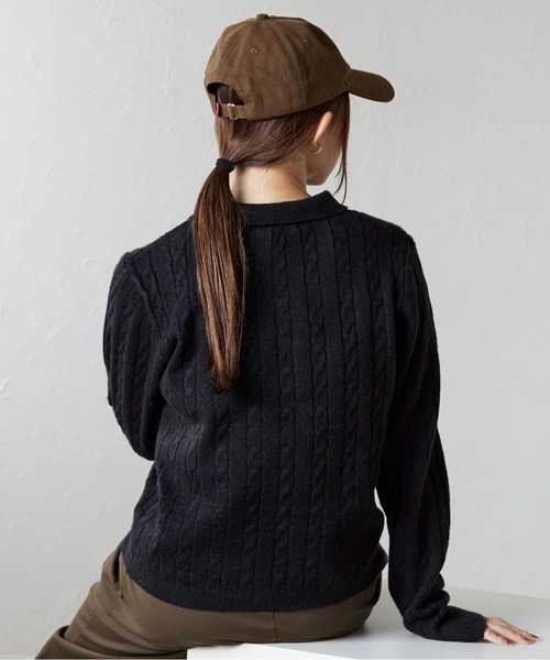 U.S. POLO ASSN.（ユーエスポロアッスン）の「ap retro別注【U.S. POLO ASSN./ユーエスポロアッスン】ワンポイントケーブルニットポロ（ニット/セーター・レディース・グレー/ライトピンク/ブラック/アイボリー/ベージュ/グリーン・L/M）」の13枚目の写真