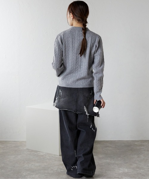 U.S. POLO ASSN.（ユーエスポロアッスン）の「ap retro別注【U.S. POLO ASSN./ユーエスポロアッスン】ワンポイントケーブルニットポロ（ニット/セーター・レディース・グレー/ライトピンク/ブラック/アイボリー/ベージュ/グリーン・L/M）」の22枚目の写真