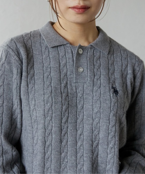 U.S. POLO ASSN.（ユーエスポロアッスン）の「ap retro別注【U.S. POLO ASSN./ユーエスポロアッスン】ワンポイントケーブルニットポロ（ニット/セーター・レディース・グレー/ライトピンク/ブラック/アイボリー/ベージュ/グリーン・L/M）」の19枚目の写真