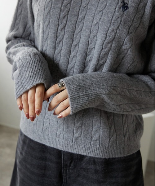 U.S. POLO ASSN.（ユーエスポロアッスン）の「ap retro別注【U.S. POLO ASSN./ユーエスポロアッスン】ワンポイントケーブルニットポロ（ニット/セーター・レディース・グレー/ライトピンク/ブラック/アイボリー/ベージュ/グリーン・L/M）」の18枚目の写真