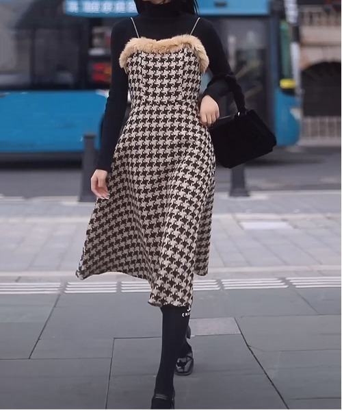 セール】千鳥柄 ロングキャミワンピース（ワンピース）｜gossip