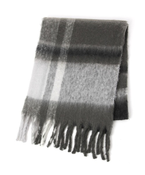 今年らしいボリューム感]チェックフトフリンジマフラー（ストール