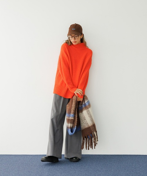 BAYFLOW（ベイフロー）の「[今年らしいボリューム感]チェックフトフリンジマフラー（ストール/ショール・レディース・ベージュ/ブラウン/グレー/ブルー・FREE）」の8枚目の写真