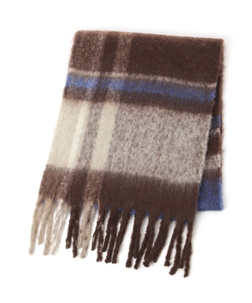 BAYFLOW（ベイフロー）の「[今年らしいボリューム感]チェックフトフリンジマフラー（ストール/ショール・レディース・ベージュ/ブラウン/グレー/ブルー・FREE）」の14枚目の写真