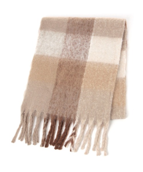 BAYFLOW（ベイフロー）の「[今年らしいボリューム感]チェックフトフリンジマフラー（ストール/ショール・レディース・ベージュ/ブラウン/グレー/ブルー・FREE）」の15枚目の写真