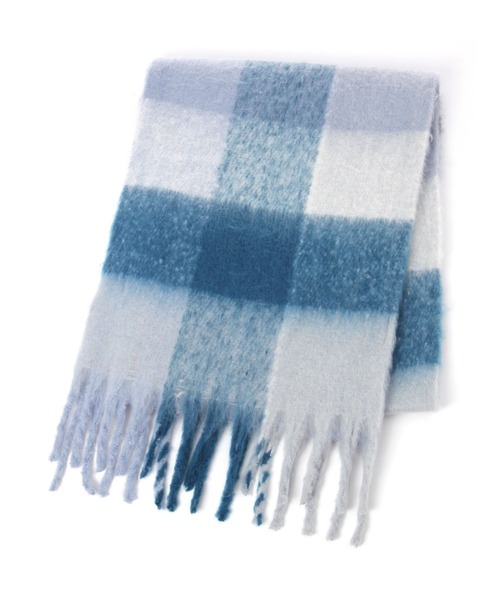 BAYFLOW（ベイフロー）の「[今年らしいボリューム感]チェックフトフリンジマフラー（ストール/ショール・レディース・ベージュ/ブラウン/グレー/ブルー・FREE）」の16枚目の写真