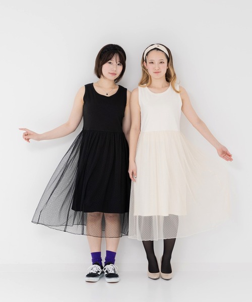 JAM & LINK（ジャムアンドリンク）の「チュール付 ノースリーブチュニック（チュニック・レディース・ブラック/クリーム・M）」の10枚目の写真