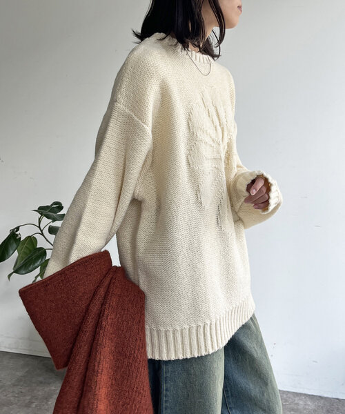 CPCM(シーピーシーエム)の「同色花柄ジャガードニット24(ニット/セーター・レディース・マスタード/アイボリー/グレー/ブルー・FREE)」の15枚目の写真