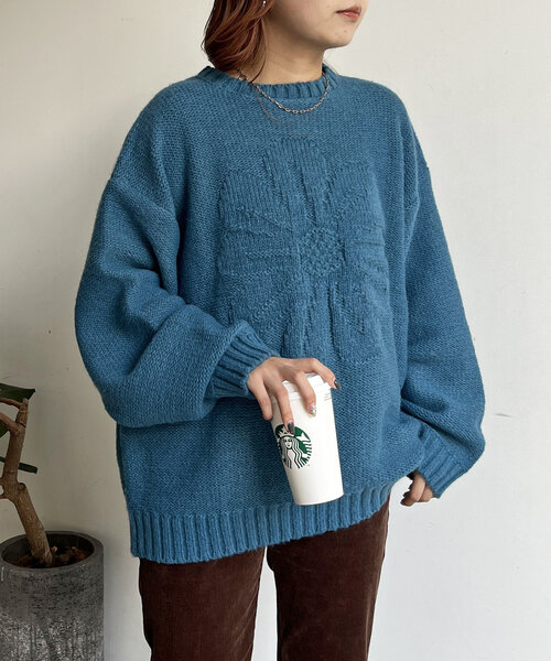 CPCM(シーピーシーエム)の「同色花柄ジャガードニット24(ニット/セーター・レディース・マスタード/アイボリー/グレー/ブルー・FREE)」の6枚目の写真