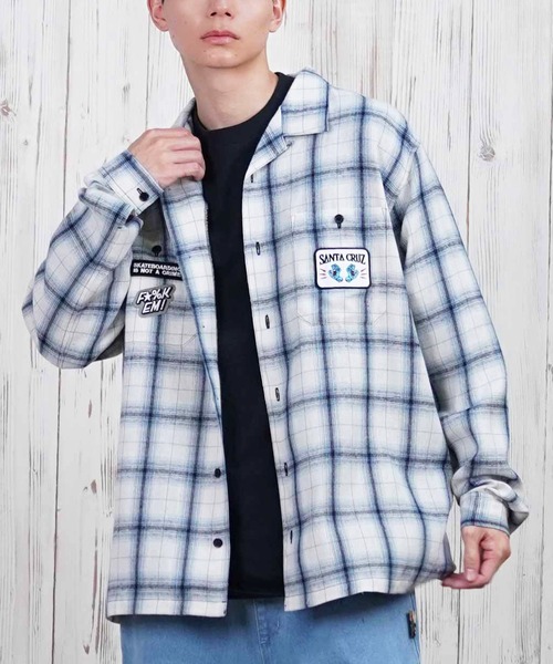 SANTA CRUZ(サンタクルーズ)の「【ムラサキスポーツ限定】SANTACRUZ/サンタクルーズ 長袖シャツ オンブレチェック ビックシルエット 502251201(シャツ/ブラウス・メンズ・ホワイト×ブルー/ブラック/ホワイト・L/M)」の3枚目の写真