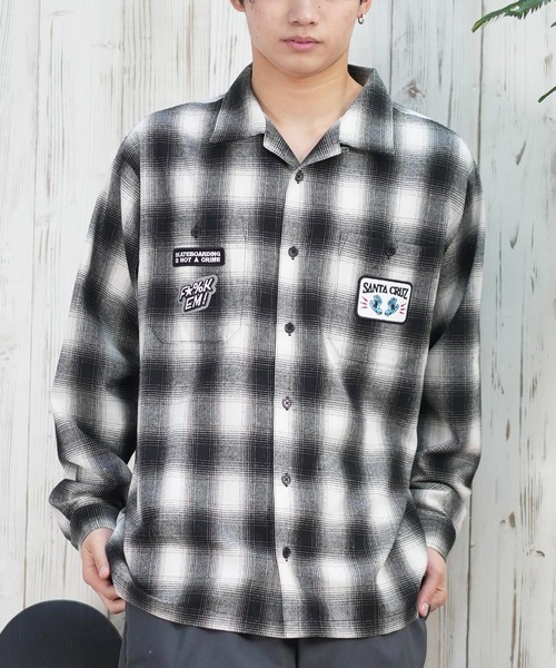 SANTA CRUZ(サンタクルーズ)の「【ムラサキスポーツ限定】SANTACRUZ/サンタクルーズ 長袖シャツ オンブレチェック ビックシルエット 502251201(シャツ/ブラウス・メンズ・ホワイト×ブルー/ブラック/ホワイト・L/M)」の2枚目の写真
