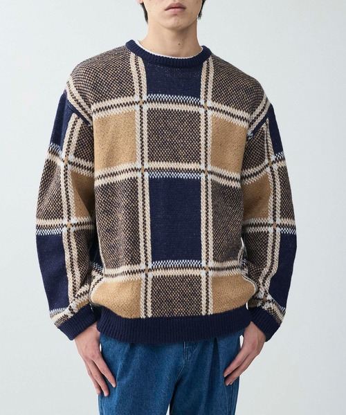 le cercle ADAM ET ROPE'(ルセルクルアダムエロペ)の「【mens】チェックパターンニットプルーバー(ニット/セーター・メンズ・チャコールグレー/ネイビー・L/M)」の2枚目の写真