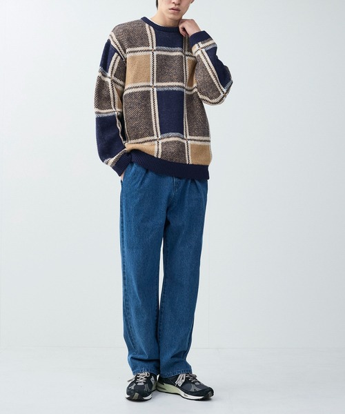 mens】チェックパターンニットプルーバー（ニット/セーター