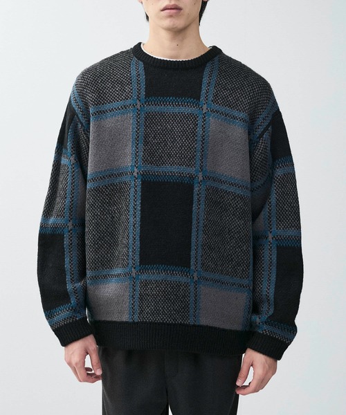 le cercle ADAM ET ROPE'(ルセルクルアダムエロペ)の「【mens】チェックパターンニットプルーバー(ニット/セーター・メンズ・チャコールグレー/ネイビー・L/M)」の12枚目の写真