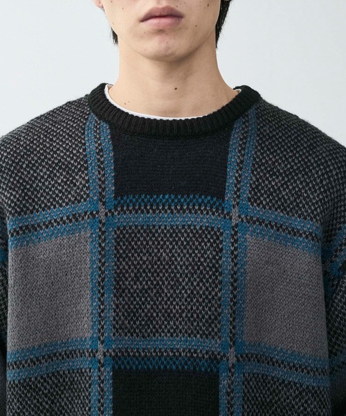ニット セーター 「mens」チェックパターンニットプルーバー レディース LE CERCLE par ropé HOMME(ル セルクル パー ロペ オム