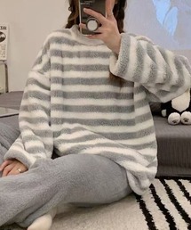 おしゃれスタ（オシャレスタ）の「もこもこシンプルボーダールームウェア　上下セット（ルームウェア/パジャマ）」
