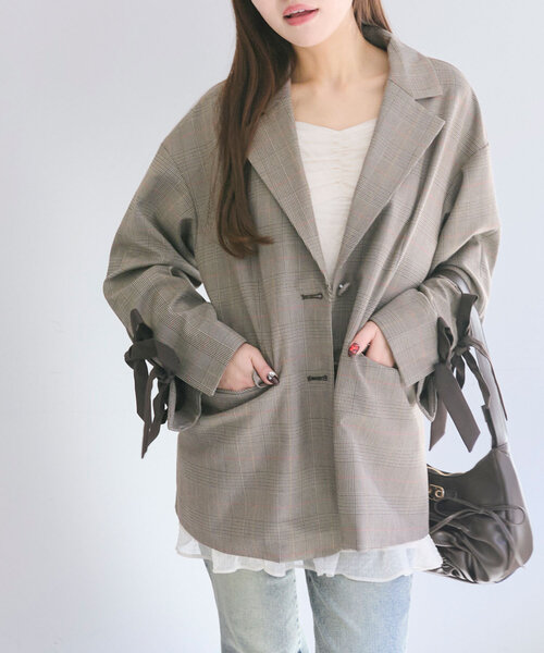 【リボン取り外し可能】袖リボンテーラードジャケット（その他アウター）｜OLIVE des OLIVE（オリーブデオリーブ）