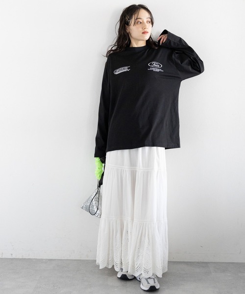 RAGEBLUE（レイジブルー）の「ワッペンモチーフ/刺繍ルーズロングTシャツ（Tシャツ/カットソー・レディース・ブラック/ホワイト/ピンク・FREE）」の11枚目の写真