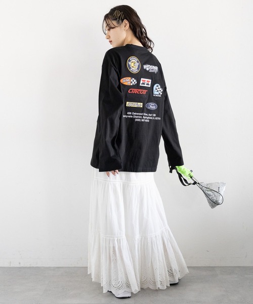 RAGEBLUE（レイジブルー）の「ワッペンモチーフ/刺繍ルーズロングTシャツ（Tシャツ/カットソー・レディース・ブラック/ホワイト/ピンク・FREE）」の12枚目の写真