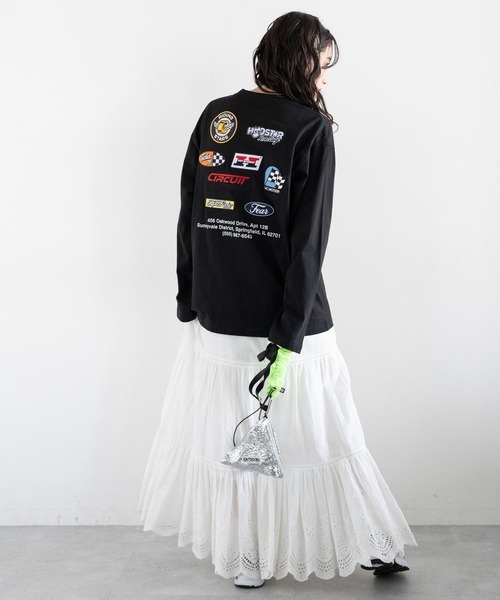 RAGEBLUE（レイジブルー）の「ワッペンモチーフ/刺繍ルーズロングTシャツ（Tシャツ/カットソー・レディース・ブラック/ホワイト/ピンク・FREE）」の13枚目の写真