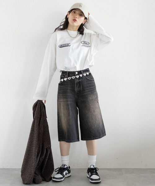 RAGEBLUE（レイジブルー）の「ワッペンモチーフ/刺繍ルーズロングTシャツ（Tシャツ/カットソー・レディース・ブラック/ホワイト/ピンク・FREE）」の5枚目の写真