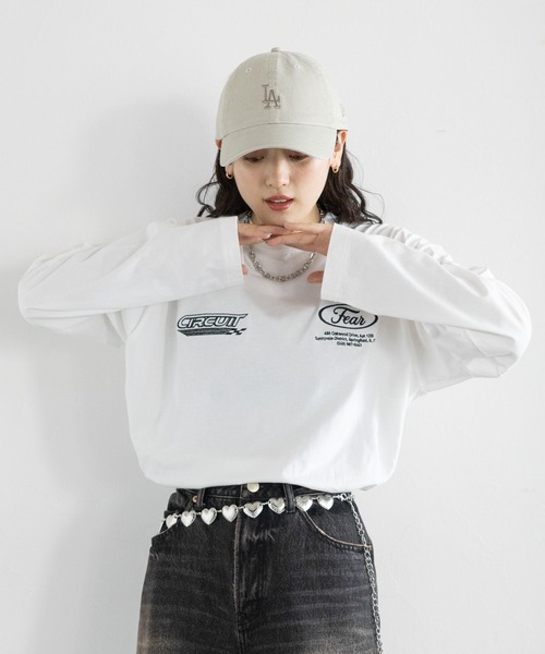 RAGEBLUE（レイジブルー）の「ワッペンモチーフ/刺繍ルーズロングTシャツ（Tシャツ/カットソー・レディース・ブラック/ホワイト/ピンク・FREE）」の7枚目の写真