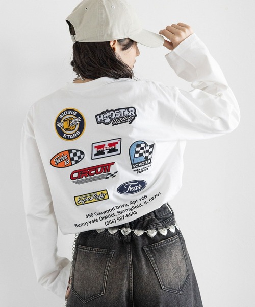 RAGEBLUE（レイジブルー）の「ワッペンモチーフ/刺繍ルーズロングTシャツ（Tシャツ/カットソー・レディース・ブラック/ホワイト/ピンク・FREE）」の8枚目の写真