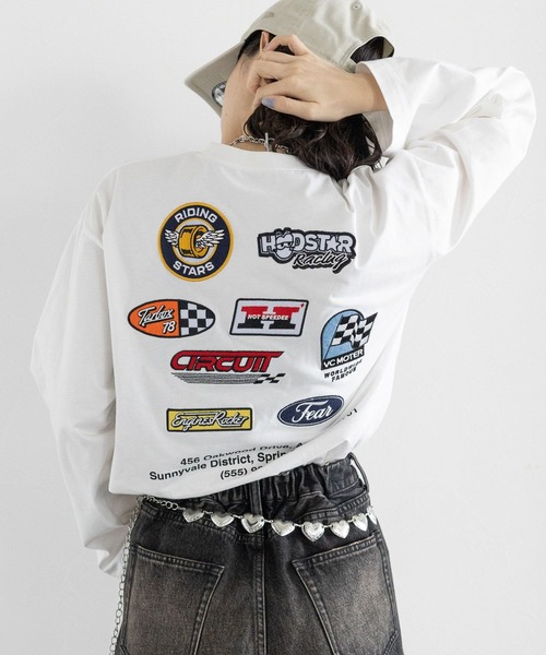 RAGEBLUE（レイジブルー）の「ワッペンモチーフ/刺繍ルーズロングTシャツ（Tシャツ/カットソー・レディース・ブラック/ホワイト/ピンク・FREE）」の9枚目の写真