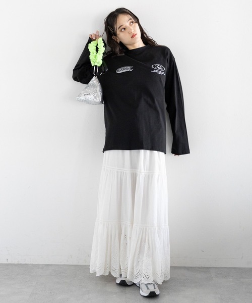 RAGEBLUE（レイジブルー）の「ワッペンモチーフ/刺繍ルーズロングTシャツ（Tシャツ/カットソー・レディース・ブラック/ホワイト/ピンク・FREE）」の10枚目の写真