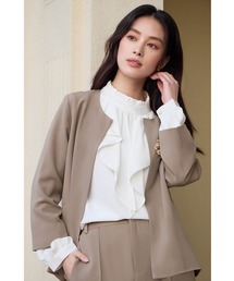 Cinderella（シンデレラ）の「ブラウス 長袖 春 秋 冬 黒 白 袖あり トップス レディース フォーマル カジュアル オフィス 大きいサイズ ゆったり ラッフルフリル ギャザー オケージョン（シャツ/ブラウス）」