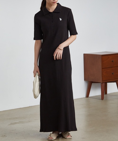 U.S. POLO ASSN.（ユーエスポロアッスン）の「RANAN/solleim別注【U.S.POLO ASSN.】 ワンポイント刺繍ポロ襟リブワンピース（ワンピース・レディース・ブラック/グレー/ネイビー・LL/L/M）」の5枚目の写真